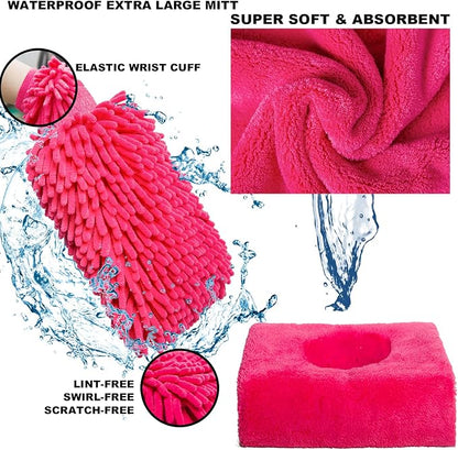 22Pcs Car Wash Cleaning Tools Kit Car Detailing Set with Canvas Bag Pink Collapsible Bucket Wash Mitt Sponge Towels Tire Brush Window Scraper Duster Complete Interior Car Care Kit
