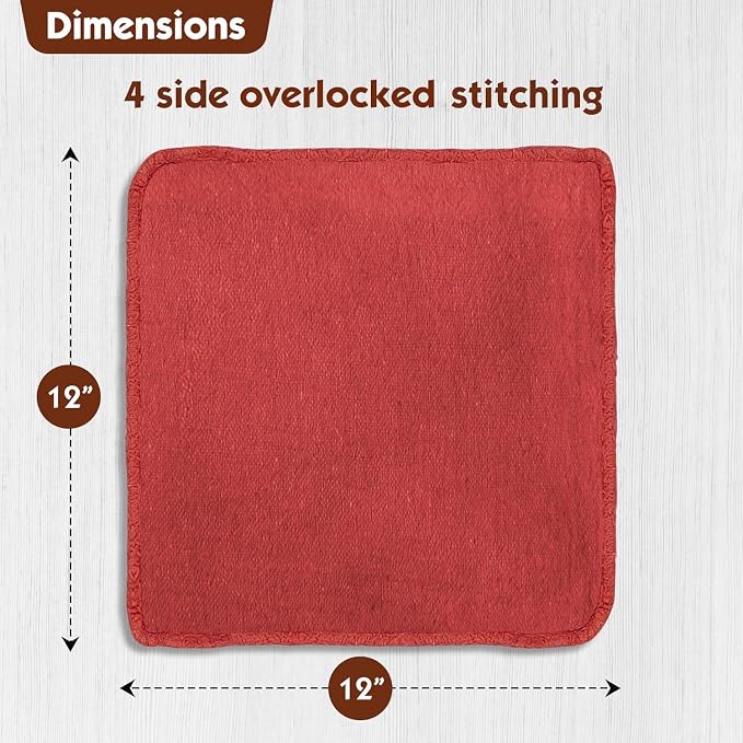 Nabob Wipers Shop Towels 50 Pack Cotton Rags Size 14"x14" Commercial Grade (50 Pack, Red)