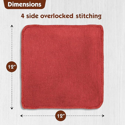 Nabob Wipers Shop Towels 50 Pack Cotton Rags Size 14"x14" Commercial Grade (50 Pack, Red)