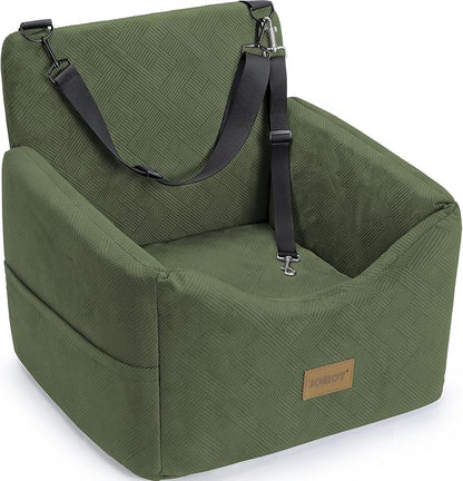 JOEJOY Dog Car Seats for Small Medium Dogs Under 35lbs, Dog Booster Seat with Detachable Washable Cover and Cushion, Memory Foam Pet Car Seat with Safety Belt and Storage Pockets (GN)
