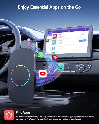 Wireless Carplay Adapter - Magic AI Box CarPlay Android Auto Wireless, Dual Wi-Fi & BT USB Playback, AI-Powered, OTA, Video Box for YouTube, Netflix, CB4CT-GY