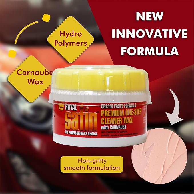 Garry's Royal Satin One Step Cleaner Wax - Deep Clean, Shine, and Protect Your Vehicle's Finish - Car, Truck, Bus - Carnauba/Hydro-Polymers - Original Cream Paste, 10 Oz