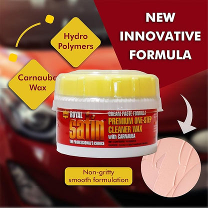 Garry's Royal Satin One Step Cleaner Wax - Deep Clean, Shine, and Protect Your Vehicle's Finish - Car, Truck, Bus - Carnauba/Hydro-Polymers - Original Cream Paste, 10 Oz