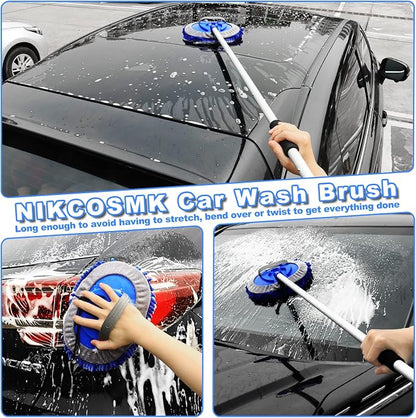 62'' Car Wash Brush Kit Mitt Mop Sponge with Long Handle, 1 Chenille Scratch-Free Replacement Head, Windshield Window Squeegee,Car Duster,Car Detailing Brushes,Tower,Car Cleaning Kit for Cars RV Truck