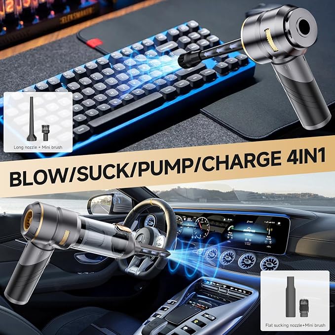 Car Vacuum Portable Cordless 22000PA High Power Handheld Mini Vacuum Cleaner Rechargeable Foldable with Brushless Motor Air Blower Duster Pump for Car Home Office Pet (Gray)