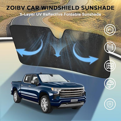 Car Windshield Sun Shade for Chevrolet Chevy Silverado/GMC Sierra 1500 3500HD 2500HD 2019-2025 2026 5-Layer Foldable Bubble Foldable Front Window Sunshade Sun Visor Accessories