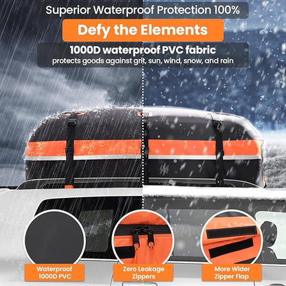 Sailnovo Car Rooftop Cargo Carrier 21 Cubic Feet, Waterproof 1000D PVC Car Roof Bag with Anti-Slip Mat, Combination Lock, Storage Bag, Door Hooks & Tie-Down Strap fit Vehicle with/Without Luggage Rack