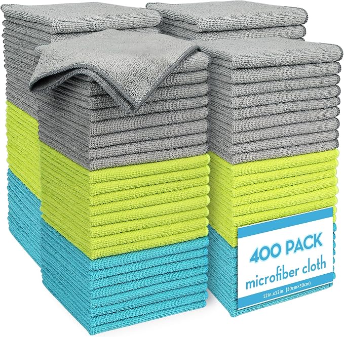 AIDEA Microfiber Cleaning Cloth-400PK, Soft Microfiber Towels for Cars, Absorbent Cleaning Rags, Lint-Free Streak-Free Wash Cloths for House, Kitchen, Window(12in.x12in)