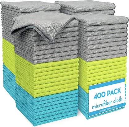 AIDEA Microfiber Cleaning Cloth-400PK, Soft Microfiber Towels for Cars, Absorbent Cleaning Rags, Lint-Free Streak-Free Wash Cloths for House, Kitchen, Window(12in.x12in)