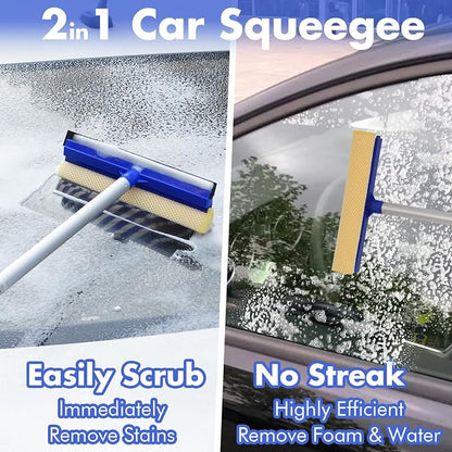 62'' Car Wash Brush with Long Handle, Scratch-Free Car Wash Mop Kit with Wheel Tire Brush, Wash Mitt Towel, Windshield Squeegee, Car Cleaning Brush Kit for Cars RV Truck Boat
