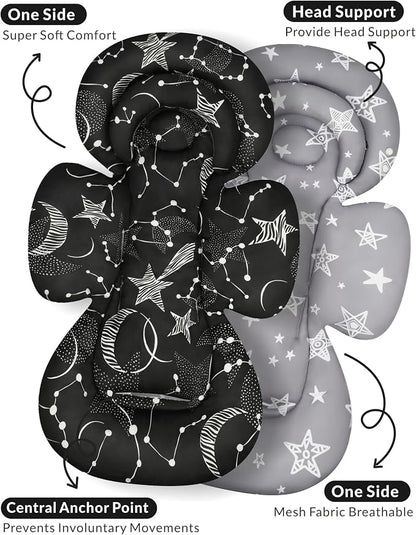 Tinlyfinly Infant Car Seat Insert with Removable Cushion for Preemie to Toddler, Reversible Newborn Carseat Insert for Baby Head Body Support, Fits for Stroller, Baby Swing, Bouncer (Black Star)