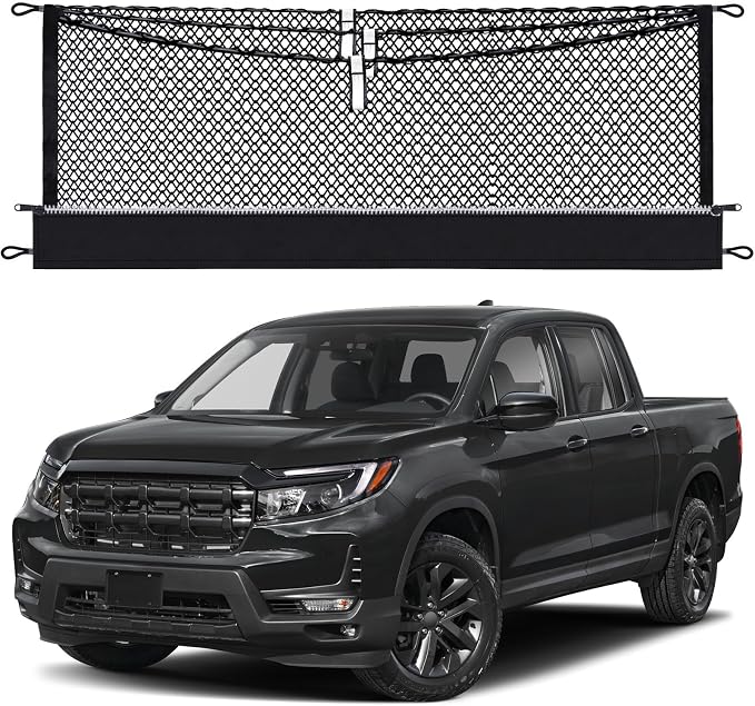 3-Layer Cargo Net for Honda Ridgeline 2017-2026, Zipper Bag Truck Bed Net for Groceries, Heavy Duty Oxford Cargo Organizer Storage Nets with Carabiners