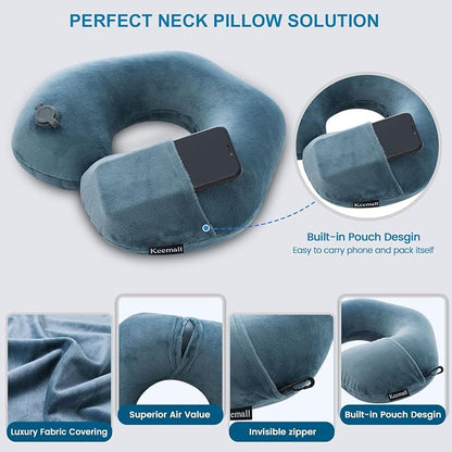 Keemall 2Pack Inflatable Travel Neck Pillow for Airplane Train Car Washable Pillowcase U Shaped Office Napping Pillow
