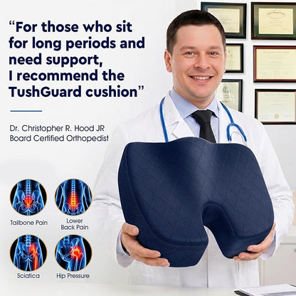 TushGuard Seat Cushion - for Office Chair, Car Seat, Airplane, Bleacher - Sciatica & Coccyx Pain Relief Desk Chair Cushion for Long Sitting Office Workers, Car Drivers(Blue, XXX-Large)