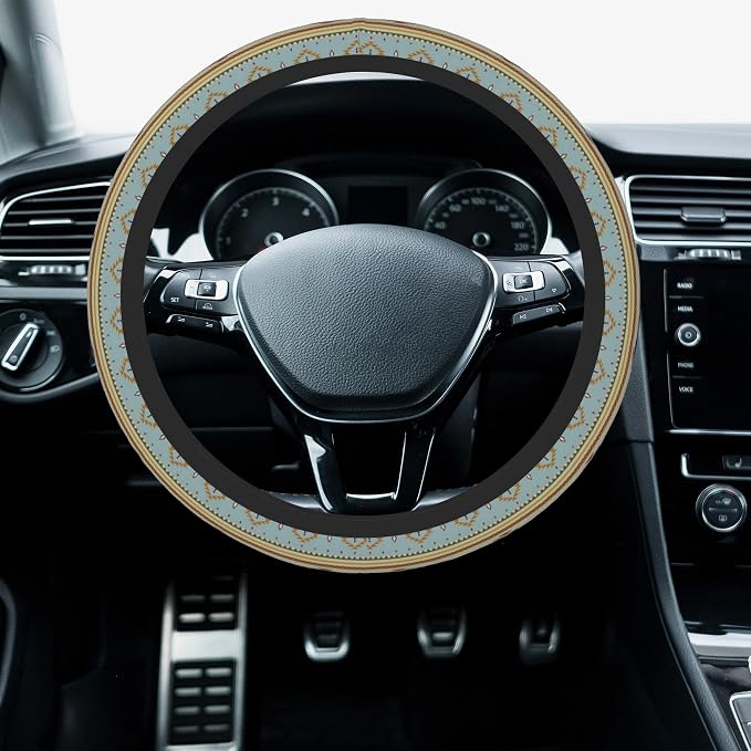 Car Steering Wheel Cover, 14.5"-15" Inch Universal Anti-Slip DurableSteering Wheel Protective Cover, Breathable Auto Interior Decoration Accessories for Sedan SUV Truck (Western Ethnic Geometric)