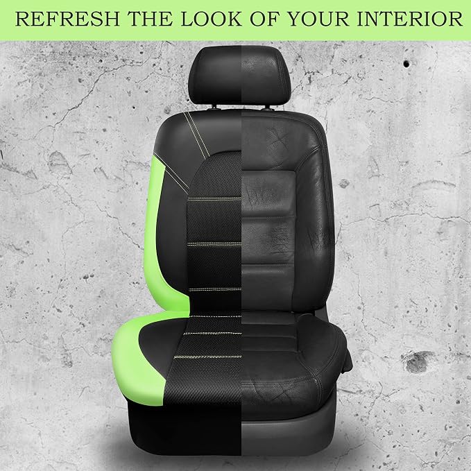 CAR PASS Leather Car Seat Covers Front Seats only, with Air Mesh Front Seat Covers Breathable, Cool Automotive Seat Covers 2 Pack, Universal Fit Most Cars,SUV,Truck,Van Airbag Compatible(Black Green)