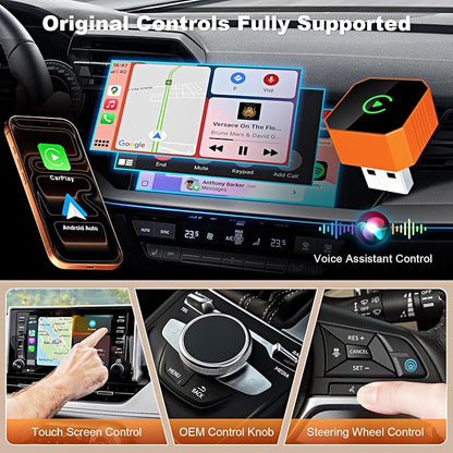 Wireless CarPlay Adapter 2026 Upgraded 2-in-1, Plug & Play for Apple iPhone iOS 10+ & Android 11+, Compact Mini USB/Type-C Port, Fast Auto-Reconnect & Stable No-Latency Connection