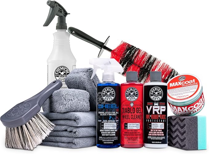 Chemical Guys Complete Wheel, Rim and Tire Care Kit, Foaming Cleaner, Tire Dressing, Wheel Sealant, Detailing Brushes, Microfiber Towels for Cars, Trucks and SUVs, 10-Piece Set