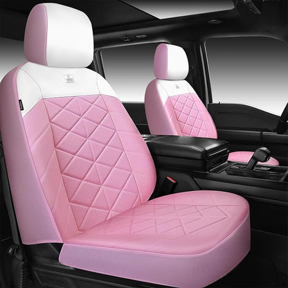 CAR PASS Memory Foam Leather Front Seat Covers, Waterproof Nappa Leather Seat Covers Front Seats Universal Fit for Cars,SUV,Truck Seat Covers Thick 3D Foam Comfortable, Airbag Compatible Pink White