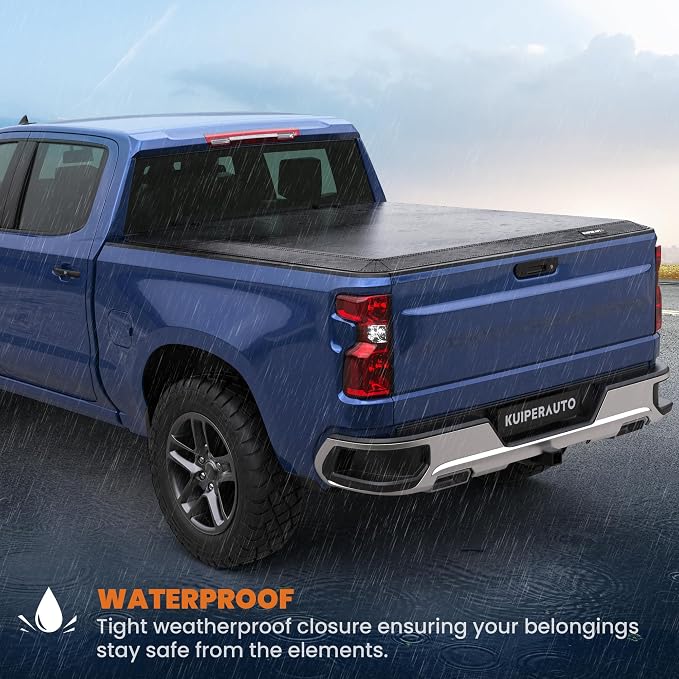 KUIPERAUTO Tri Soft 5.8FT Truck Bed Tonneau Cover Compatible for 2014-2018 Chevy Chevrolet Silverado/GMC Sierra 1500 Fleetside On Top -69.6 Inch