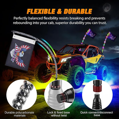 Nilight 2PCS 3FT RGB LED Whip Light with Spring Base and 6 PCS Rock Lights Combo, Remote App Control w/DIY Chasing Patterns Turn Signal Brake Reverse Antenna Lighted Whips for ATV UTV Polaris RZR Jeep