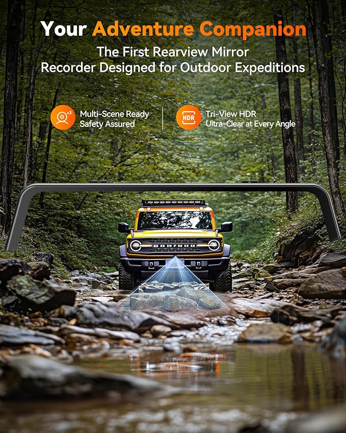 WOLFBOX G900 Tripro Bumper Version 3 Channel 4K Mirror Dash Cam, 8MP STARVIS 2 IMX678 Night Vision, 4K+2.5K+1080P Front and Rear Bumper Dash Cam, 5.8GHz WiFi, Voice Control, Includes 256GB Card & GPS