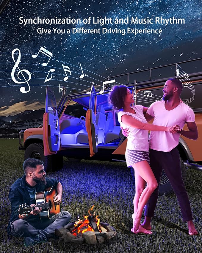 Keepsmile Interior Car Lights Accessories APP Control with Remote Music Sync Color Change RGB Under Dash Car Lighting with USB Charger 12V 2A Led Lights for Jeep Truck