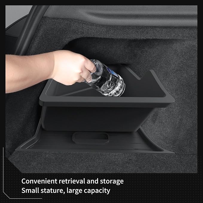 LUCKEASY 2PCS Trunk Corner Up Storage Box for Tesla Model Y Juniper Standard/Premium/Performance 2025 2026 Need Lid Under Box Trunk Storage Bins for Model Y Juniper Accessories TPE Black