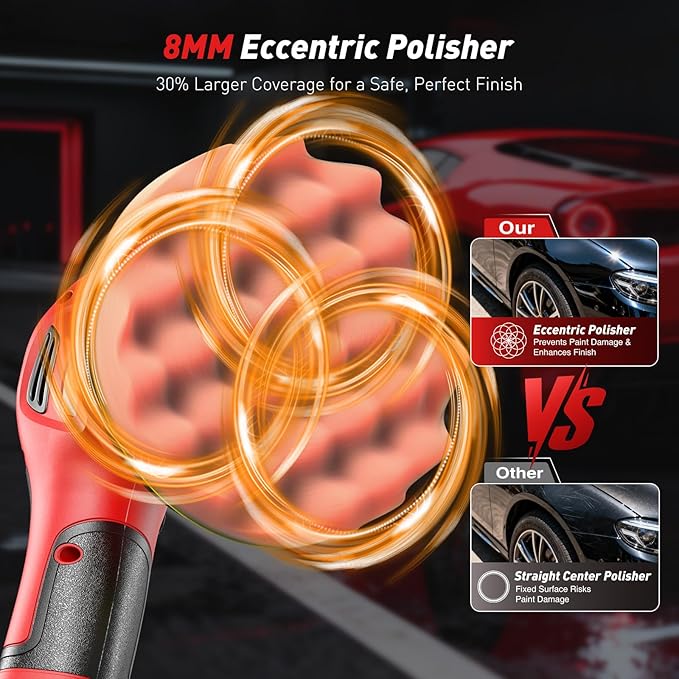 6 Inch Cordless Car Buffer Polisher: 2x4000mAh Batteries Car Buffer, Car Waxer Kit with 8 mm Orbit Block & 6 Speed Control (2500-6000 RPM) - for Car/Boat Detailing, Scratch Removal and Waxing