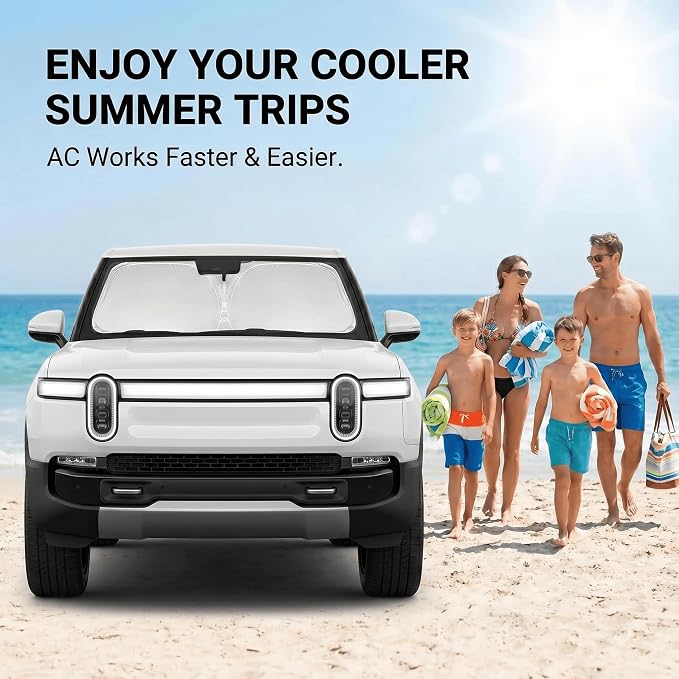 Windshield Sun Shade for Rivian R1S/R1T 2022-2024 2025 2026 Sunshade Front Window Shade Custom Fit R1S Accessories Sun Visor Foldable Shade Blocks UV Rays Accessories