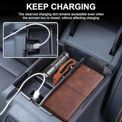 Upgrade Center Console Organizer for Ford Bronco 4 Door 2025 2026 Full Size Armrest Storage Box for Ford Bronco Accessories(Not for 2-Door & Bronco Sport & Manual Transmission)+Sunglasses Holder