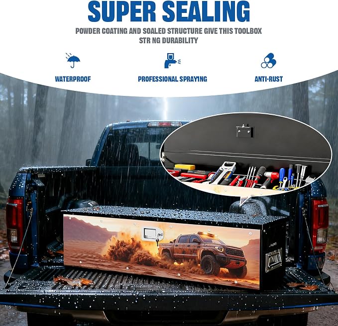 Truck Bed Tool Box, Truck Toolbox compatible with Tacoma, 38.5 x 11.6 x 9.6 Inches, Alloy Steel, Lockable, Weathertight, Flip Top, Pickup Truck Storage