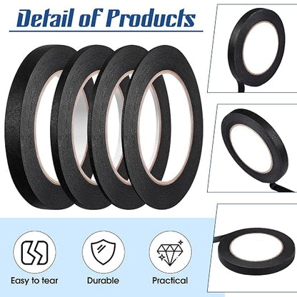 Epakh 4 Pack Painters Tape, Pinstripe Masking Tapes in 1/16, 1/8, 1/4 and 1/2 Inch Wide Suitable for Multi-Surface Automotive DIY Painting Labeling Arts Crafts Car Spray General Purpose(Black,55 yd)