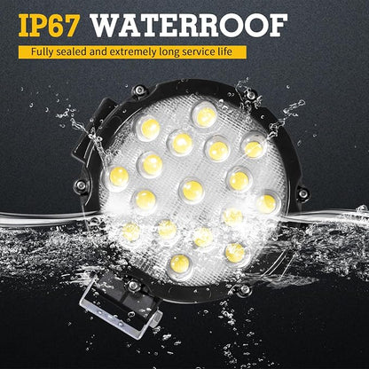 Round LED pod Light Bar 2pcs 7Inch 51W 5100LM Work Driving Fog Light fit for Jeep Trucks SUV ATV Boat Tractor (Black)