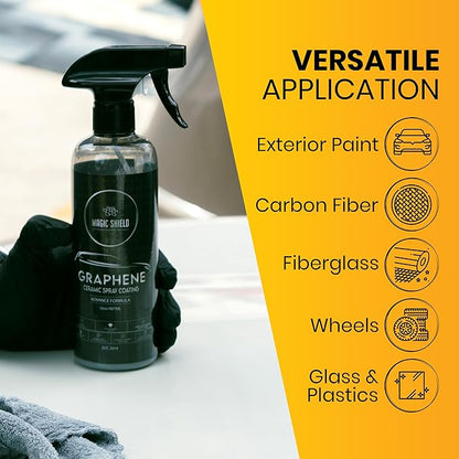 Magic Shield Graphene Ceramic Spray Coating - LAST SO LONG! Quick & Easy for Cars, Motorcycles, Boats & More - Professional-Grade Sealant for Maximum Gloss & Shine - Waterless Wash & Wax - 9oz Bottle