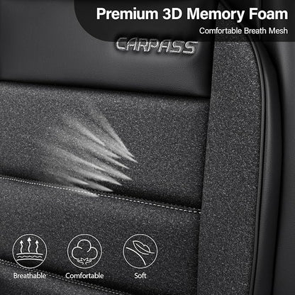 CAR PASS Memory Foam Seat Covers Front, Airy Cool Mesh Thick Car Seat Covers, Leather Car Seat Covers Front Seats Airbag Compatible, Universal Automotive Comfort for Cars, Trucks, SUV, Charcoal Gray