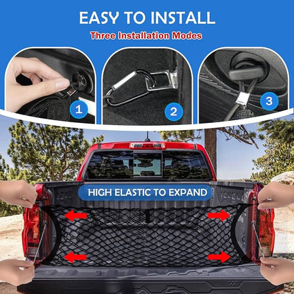 Envelope Style Cargo Net for 2023-2026 Chevy Colorado&GMC Canyon Accessories, Trunk SUV Mesh Cargo Net, Upgraded 5mm Bungee & Double-layer Nylon Storage Tailgate Netting Grocery&Tools Holder Organizer