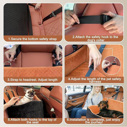 Vivifying Dog Car Seat for Back Seat, Booster Travel Bed for Medium Large Dogs or 2 Small Dogs, 4" Raised Foam Cushion, Safety Leash & Washable Cover, Soft Dog Booster Seat for Cars, Trucks & SUVs