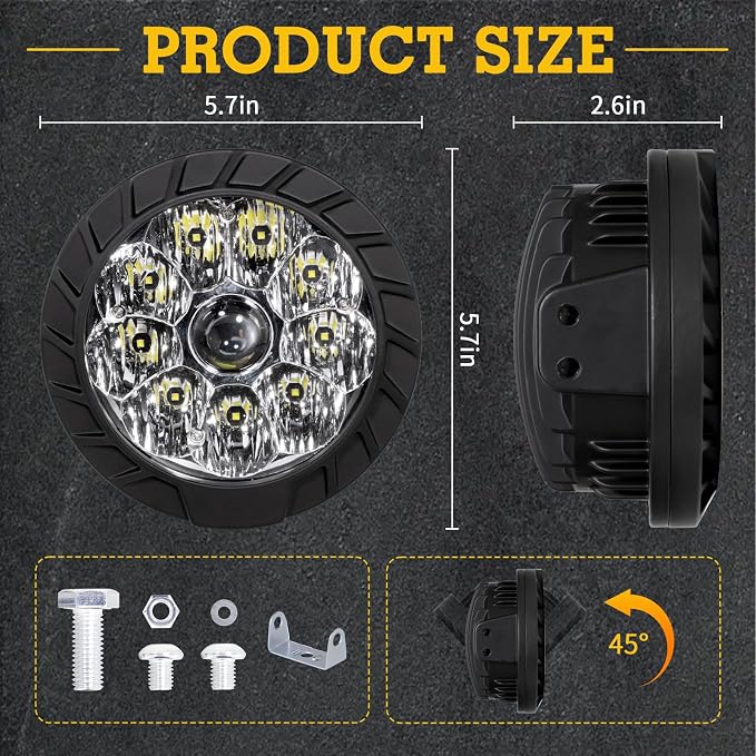 2PCS Round LED Pod Lights, Spot Flood Spot Combo Work Light Bars Fit for Pickup Truck Jeep ATV UTV SUV Boat (5IN 35W)