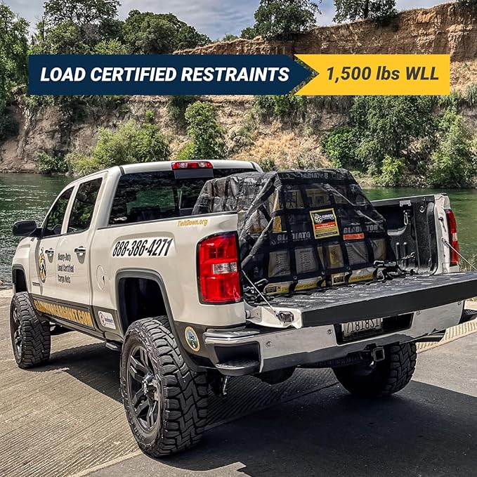Gladiator Cargo Nets- Heavy Duty Cargo Net -Truck Accesories-Truck organizer -Bed Cover-Interior- Roof Rack-Trunk organizer-Cargo Net Offroad-SUV -Rubicon -Camping-(WLL)1,500 lbs (GRN-100) 4.8' x 5.3'