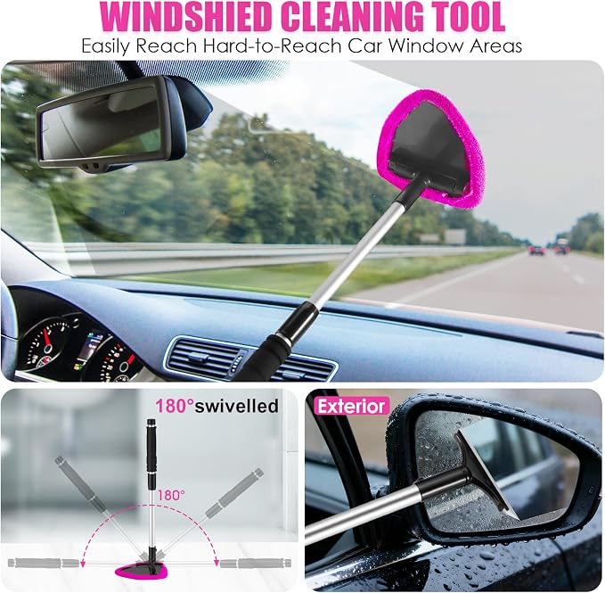 20PCS Pink Car Cleaning Kit, Car Interior Detailing Kit with Red High Power Handheld Vacuum, Detailing Brush Set, Windshield Cleaner, Cleaning Gel, Complete Auto Accessories for Women