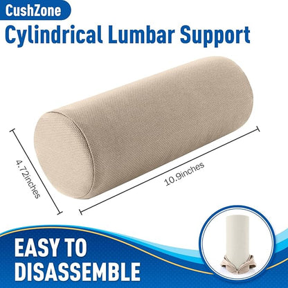 Lumbar Roll Support Pillow for Office Chair, Car, Gaming Chair, Memory Foam Back Cushion with Washable Cover for Relieving Back Pain & Improving Posture,Khaki