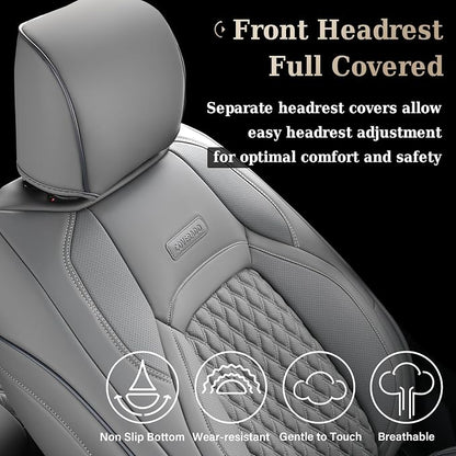 Coverado Front Seat Covers for Ford F150 2015-2026, F250 F350 F450 2017-2026 SuperCrew Crew Cab, Gray Leather Car Seat Covers, Full Coverage
