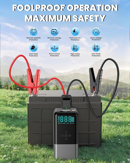 Jump Starter with Air Compressor 8000A 160PSI Battery Jumper Starter(10L Gas/All Diesel) Jump Box Car Battery with Auto-Shutoff Tire Inflator, Jumper Cables and Flashlight
