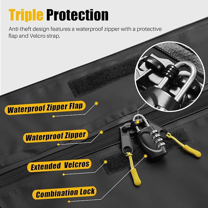 ARKSEN Waterproof Hitch Cargo Carrier Bag with Combination Lock for Truck SUV RV Trailer- Include Net, Heavy Duty Stainless Steel Hitch Tightener, Anti-Rattle Stabilizer, 2 pcs 19.7Ft Straps