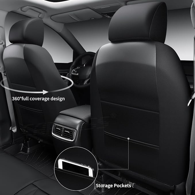 CAR PASS Rav4 Seat Covers Full Set Custom Fit for Toyota RAV4 Tocamo Corolla-Cross 2019-2024, Luxury Nappa Leather Waterproof Rav 4 Seat Covers, Anti-Slip Comfortable Airbag Compatible, Full Black