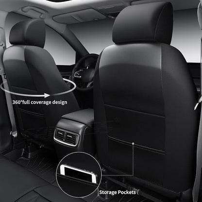 CAR PASS Rav4 Seat Covers Full Set Custom Fit for Toyota RAV4 Tocamo Corolla-Cross 2019-2024, Luxury Nappa Leather Waterproof Rav 4 Seat Covers, Anti-Slip Comfortable Airbag Compatible, Full Black