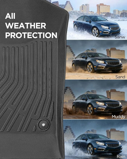 All Weather Floor Mats for Chevy Cruze 2011 2012 2013 2014 2015, Non-Slip Waterproof TPE Liners Custom Fit Front & Rear Row, Heavy Duty Car Accessories