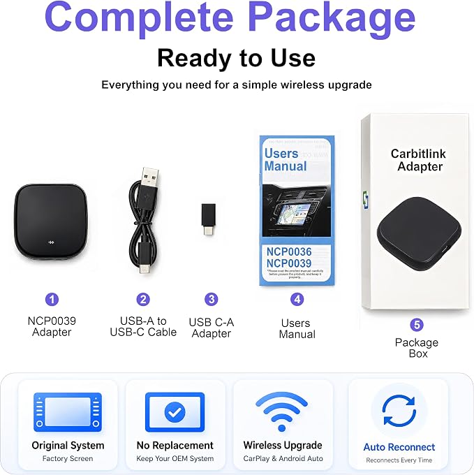 NCP0039 HansPilot CarKit CarBitLink x Baic Jetour Geely Chery Jac Gac Dongfeng Forthing Aeolus Kaiyi Hongqi Changan, Wired Carbitlink Phonelink Easy Connect to Wireless CarPlay Android Auto Adapter