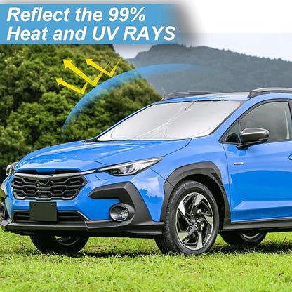 Car Windshield Sun Shade Compatible with Subaru Crosstrek 2021 2022 2023 2024 Front Window Sunshades for XV Crosstreck 2012-2024 Sun Visor Protector 210T Reflective Fabric Foldable Shades Block UV Ray